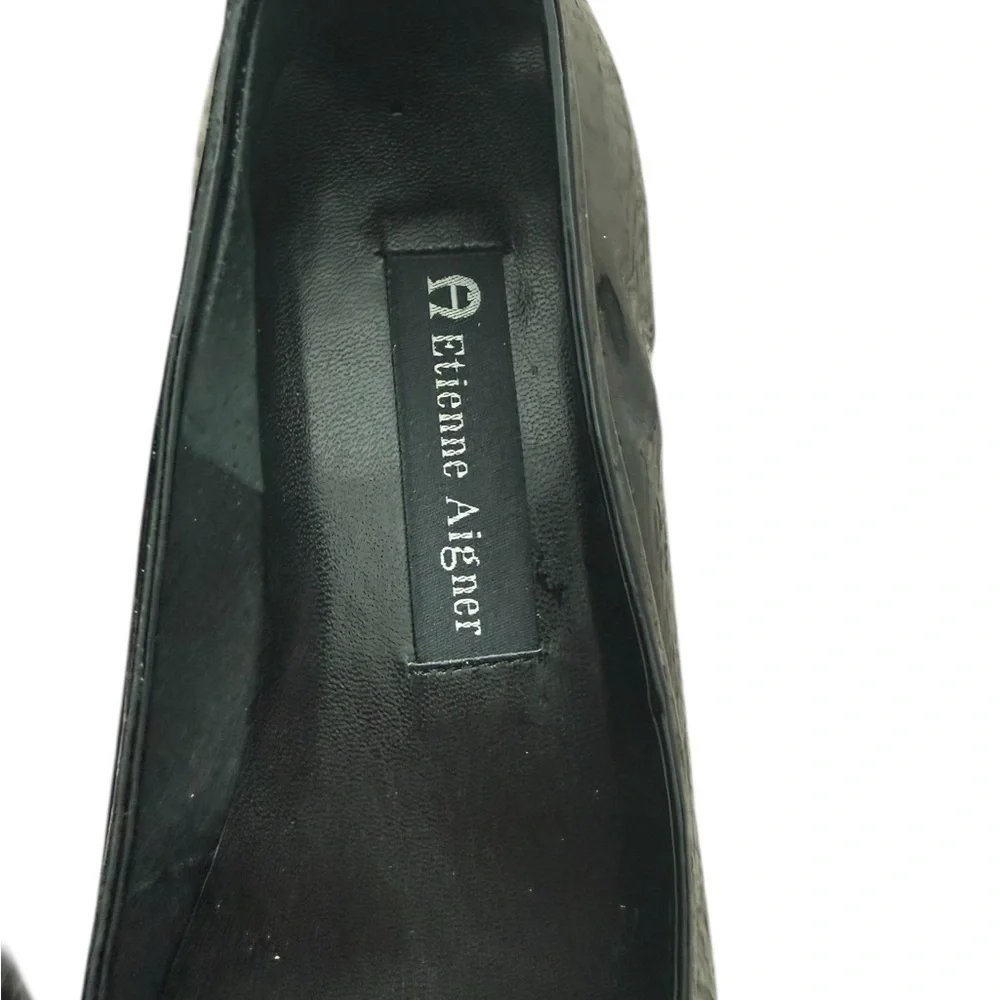 Etienne Aigner Gardener Black Flats with Floral Detail Size 7.5”